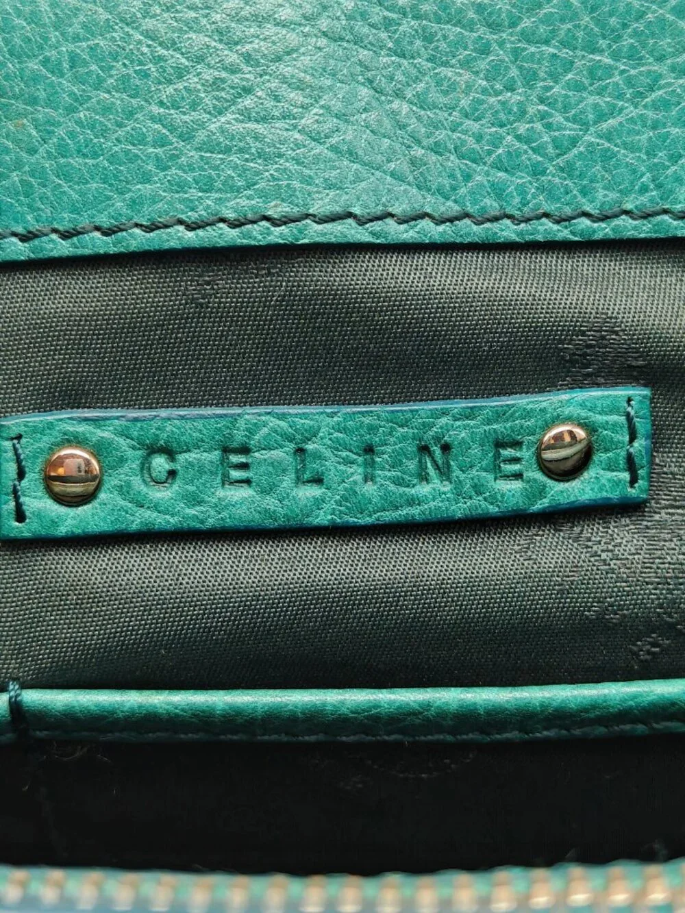 Celine Pebbled Leather Satchel Handbag Turquoise Blue Teal Silver Hardware
